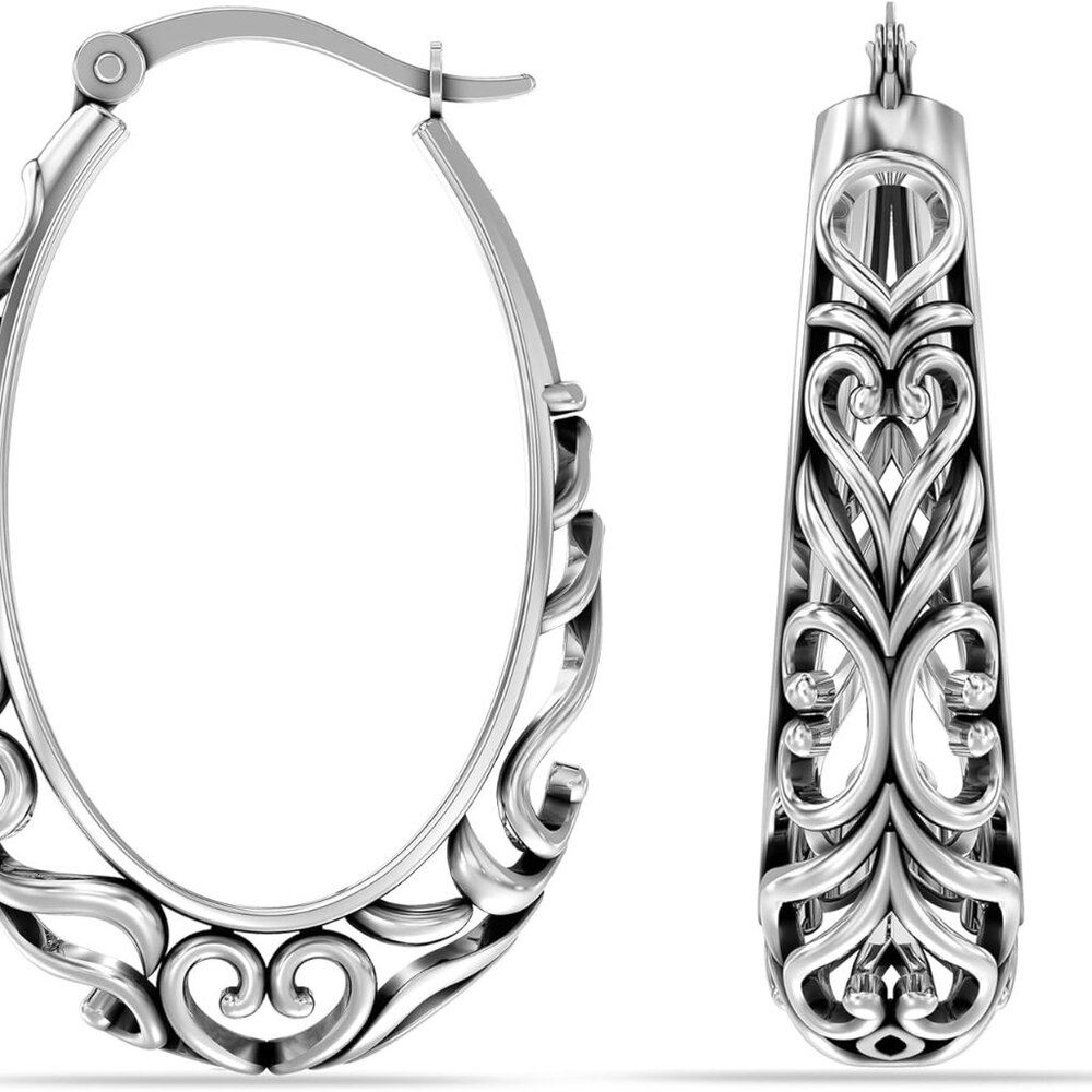 925 Sterling Silver Hoop Earrings | Women's Filigree Hoop Earrings | Openwork Me